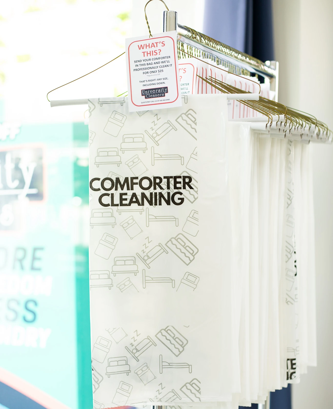 Clear plastic bags labeled 